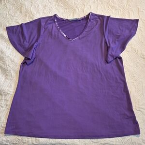 Susan Graver women's 1X purpke liquid knit flutter sleeve VGUC